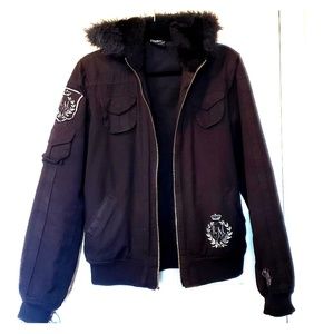 💔SOLD 💔Black FMF Faux Fur Hooded Jacket